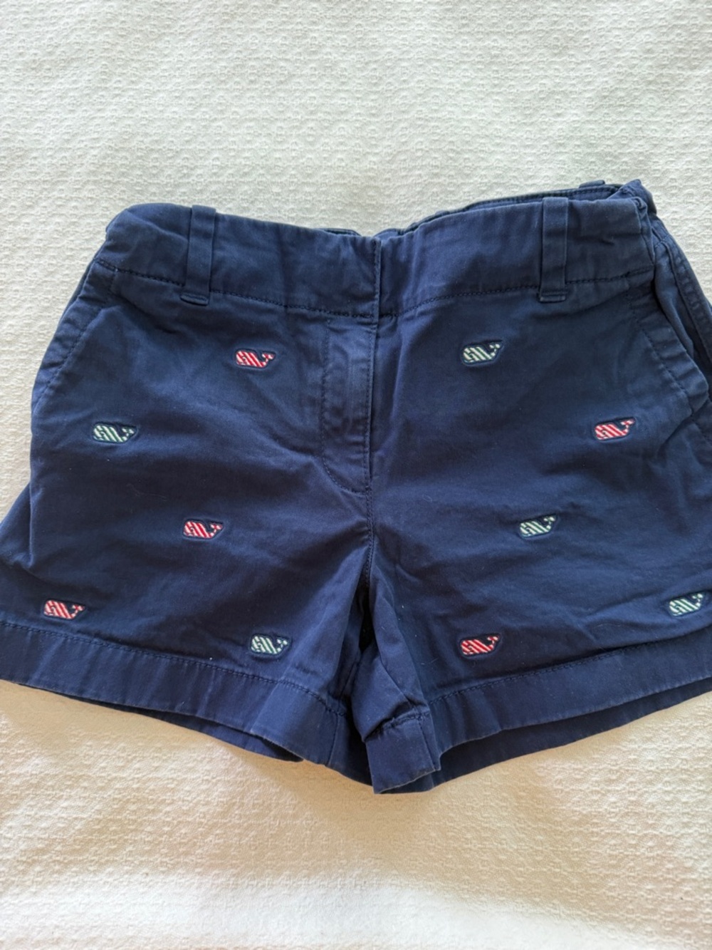 Navy vineyard vines, girls 12 Shorts Embroidered striped Christmas Whales